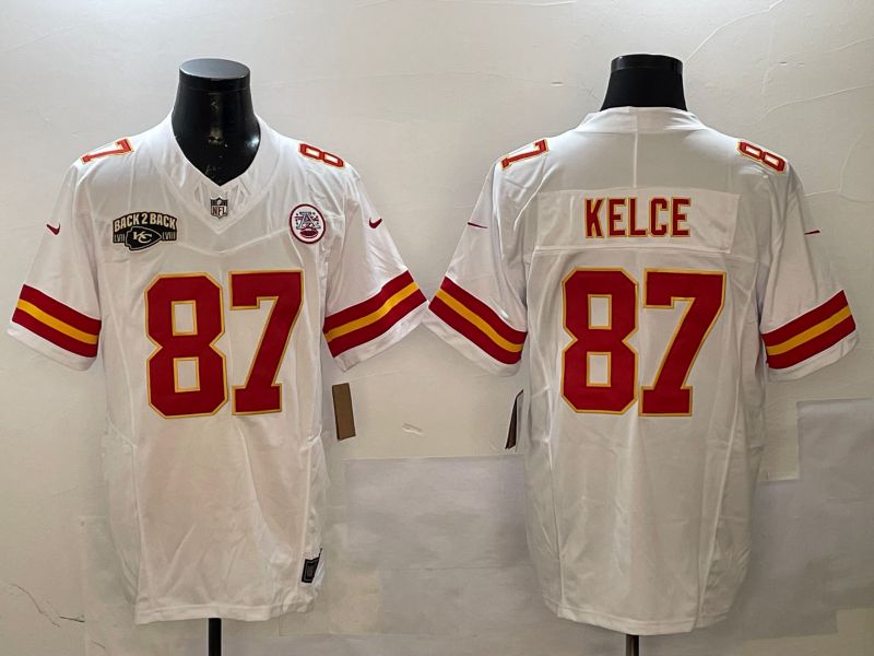 Men Kansas City Chiefs #87 Kelce White Three generations 2025 Nike Vapor Limited NFL Jersey style 5